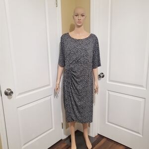 Connected Woman apparel Black and White Dot Shirred Midi Dress Pre-own.